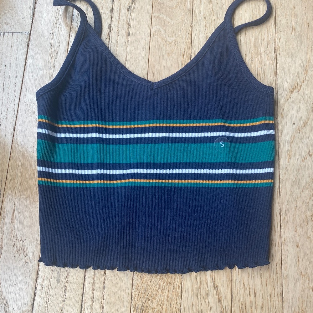 Pacsun Navy Blue and Green Striped Tank Top Small